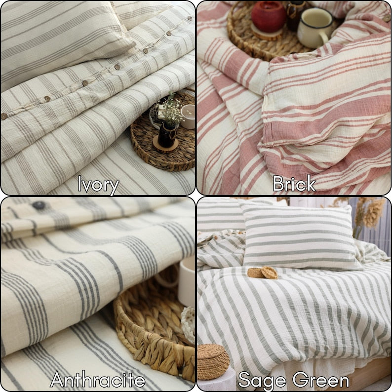 Organic Muslin Duvet Cover: Boho Gauze Bed Linen, King Size