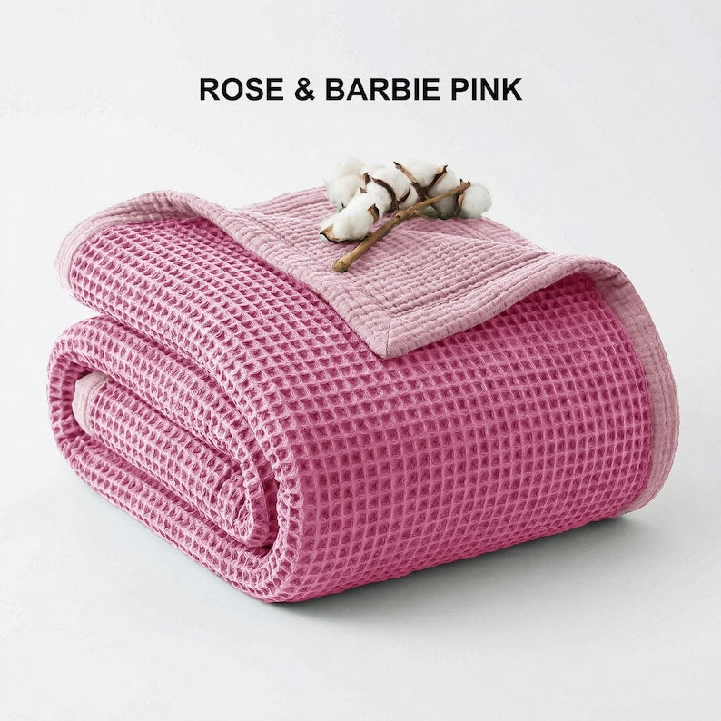 Organic Cotton 8-Layer Waffle & Muslin Blanket – Custom Sizes Available – Waffle Top with Muslin Base – Baby to California King