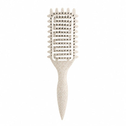 Curl Defining Brush for Curly Hair, Vented Detangling Hair Brush for Wet and Dry Styling, Curved Brush for Shaping and Smoothing Curl Clumps, Lightweight Hair Brush （Beige）