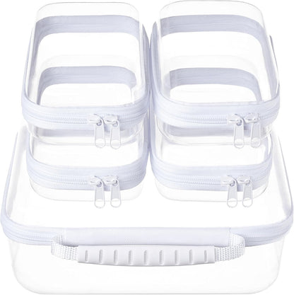 4 pcs Clear Zipper Pouches,Hard Shell Zipper Case, Toiletry Bag for Travel, CLear Diaper Bag, Toiletry Pouch, Travel Organizer, Cosmetic Bag,Toy Storage Bins (M+3S)