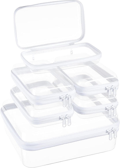 4 pcs Clear Zipper Pouches,Hard Shell Zipper Case, Toiletry Bag for Travel, CLear Diaper Bag, Toiletry Pouch, Travel Organizer, Cosmetic Bag,Toy Storage Bins (M+3S)