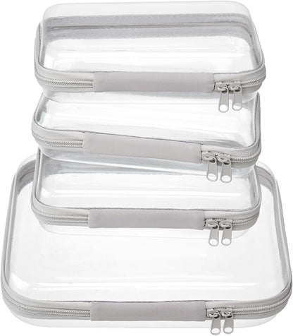 4 pcs Clear Zipper Pouches,Hard Shell Zipper Case, Toiletry Bag for Travel, CLear Diaper Bag, Toiletry Pouch, Travel Organizer, Cosmetic Bag,Toy Storage Bins (M+3S)