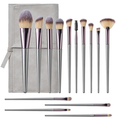 Makeup Brushes, 14 Pcs Professional Makeup Brush Set, Eye and Face Foundation Brush Set, Eyeshadow Brushes, Cosmetic Brushes, with PU Bag, Grayish