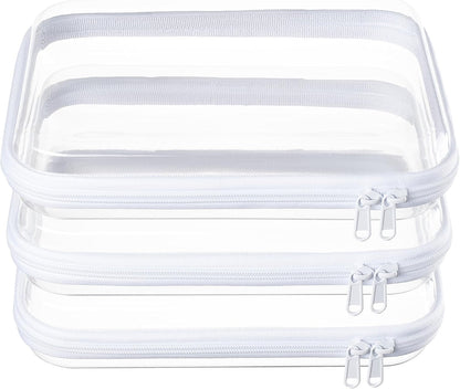 4 pcs Clear Zipper Pouches,Hard Shell Zipper Case, Toiletry Bag for Travel, CLear Diaper Bag, Toiletry Pouch, Travel Organizer, Cosmetic Bag,Toy Storage Bins (M+3S)