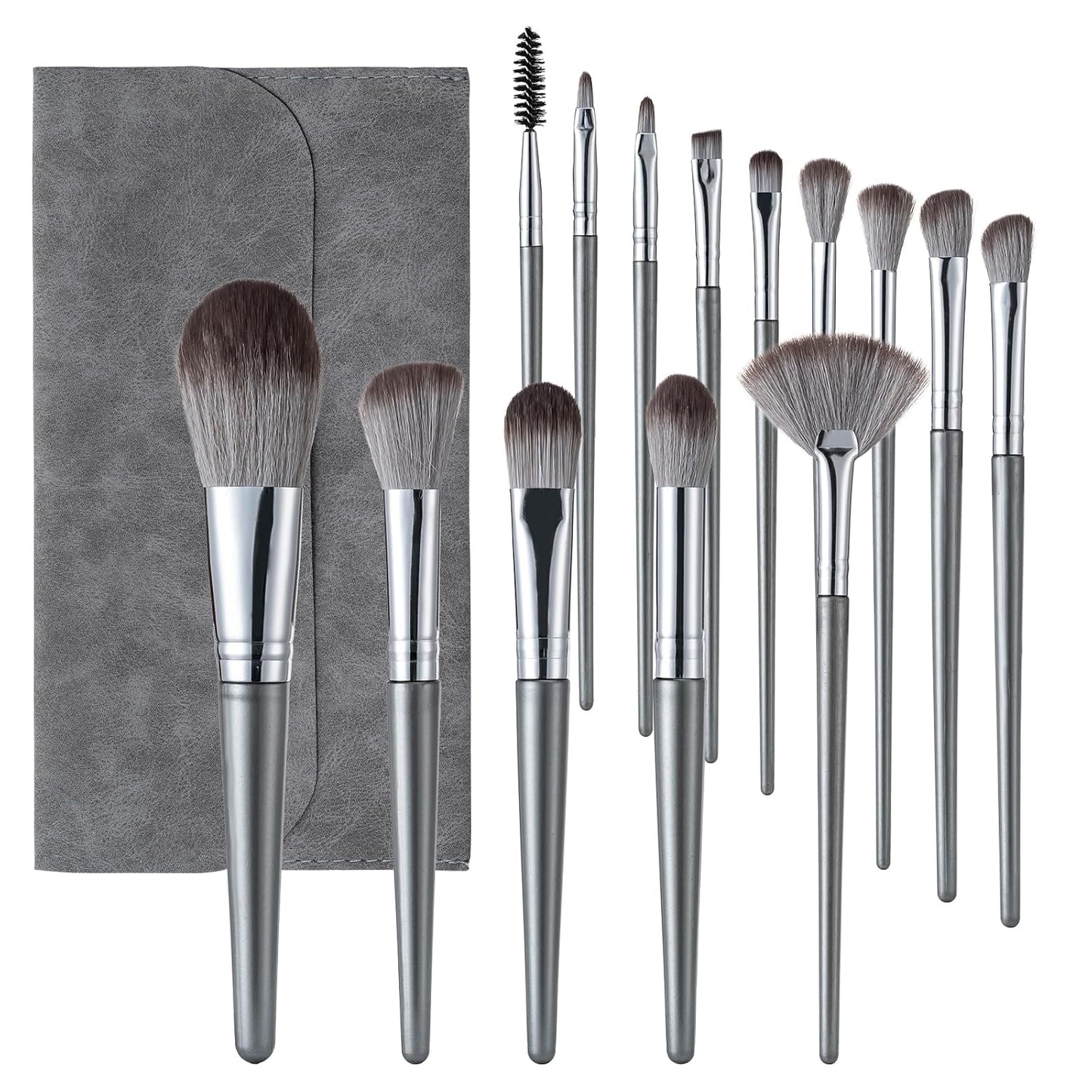 Makeup Brushes, 14 Pcs Professional Makeup Brush Set, Eye and Face Foundation Brush Set, Eyeshadow Brushes, Cosmetic Brushes, with PU Bag, Grayish
