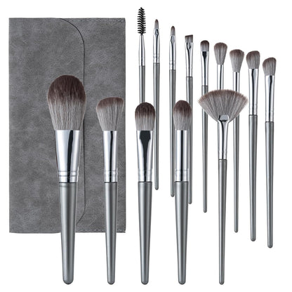 Makeup Brushes, 14 Pcs Professional Makeup Brush Set, Eye and Face Foundation Brush Set, Eyeshadow Brushes, Cosmetic Brushes, with PU Bag, Grayish