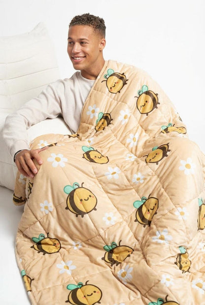 Ultra Plush Bee Print Weighted Blanket | Calming Anxiety Blanket | Deep Pressure | Zzzoodles