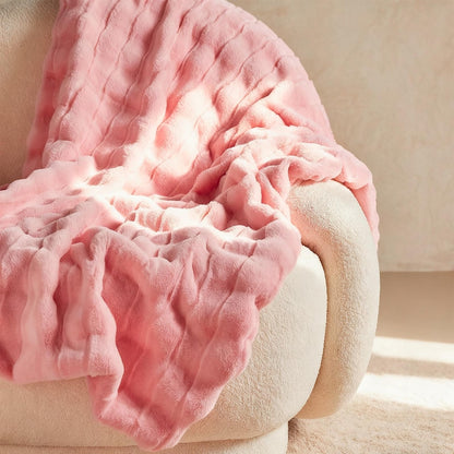 Luxurious Faux Rabbit Fur Bubble Throw Blanket 50"x60" Gift Packaging