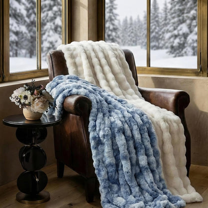 Luxurious Faux Rabbit Fur Bubble Throw Blanket 50"x60" Gift Packaging
