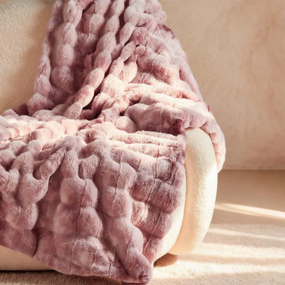 Luxurious Faux Rabbit Fur Bubble Throw Blanket 50"x60" Gift Packaging