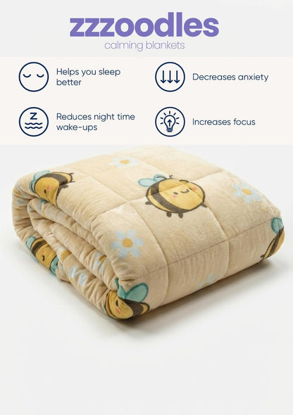 Ultra Plush Bee Print Weighted Blanket | Calming Anxiety Blanket | Deep Pressure | Zzzoodles