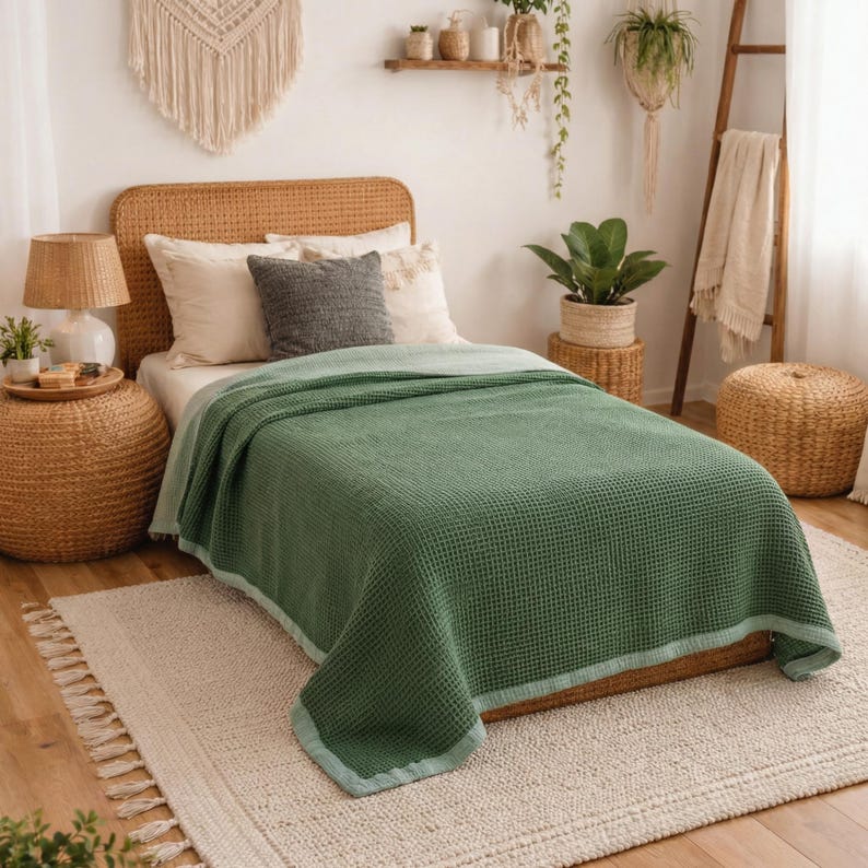 Organic Cotton 8-Layer Waffle & Muslin Blanket – Custom Sizes Available – Waffle Top with Muslin Base – Baby to California King