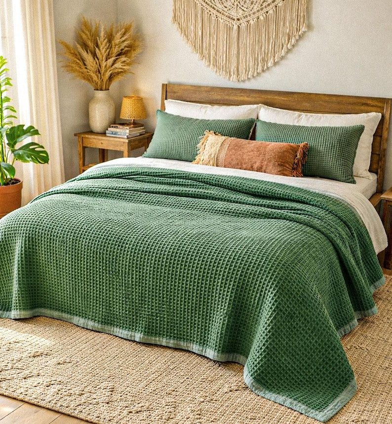 Organic Cotton 8-Layer Waffle & Muslin Blanket – Custom Sizes Available – Waffle Top with Muslin Base – Baby to California King