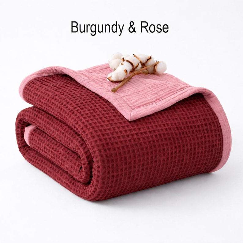 Organic Cotton 8-Layer Waffle & Muslin Blanket – Custom Sizes Available – Waffle Top with Muslin Base – Baby to California King