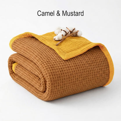 Organic Cotton 8-Layer Waffle & Muslin Blanket – Custom Sizes Available – Waffle Top with Muslin Base – Baby to California King
