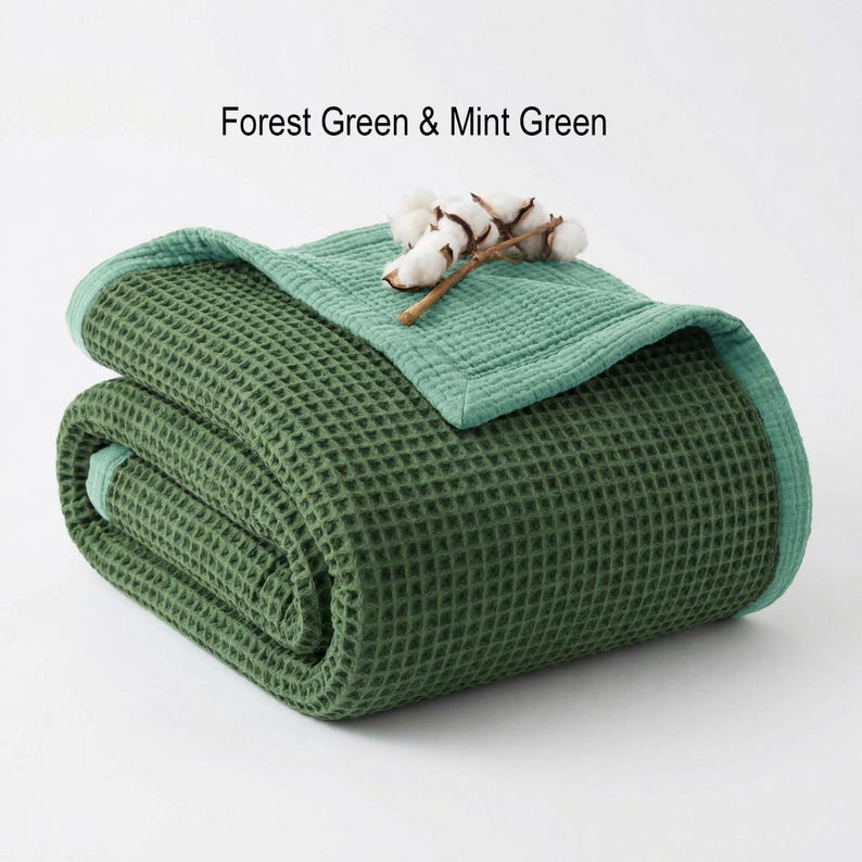 Organic Cotton 8-Layer Waffle & Muslin Blanket – Custom Sizes Available – Waffle Top with Muslin Base – Baby to California King