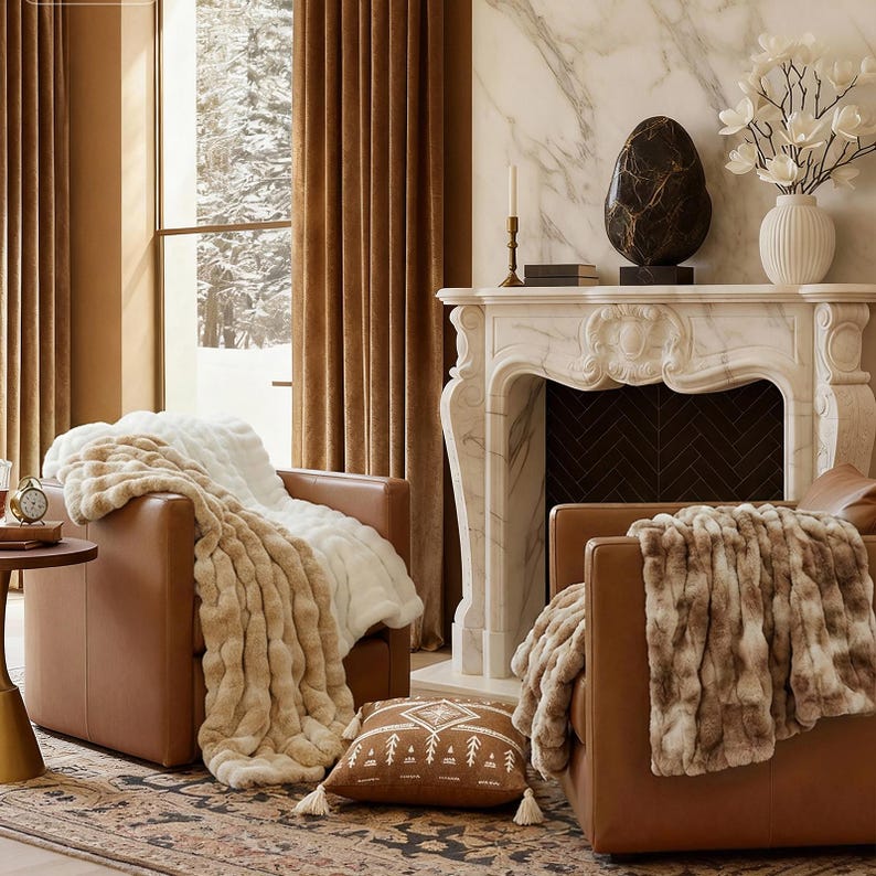 Luxurious Faux Rabbit Fur Bubble Throw Blanket 60"x70" Gift Packaging