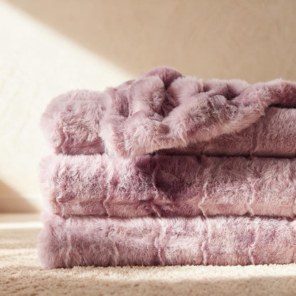 Luxurious Faux Rabbit Fur Bubble Throw Blanket 50"x60" Gift Packaging