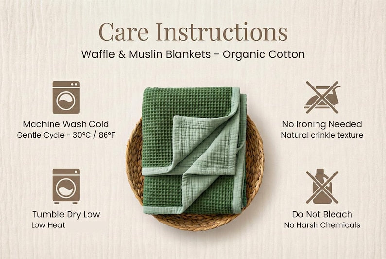 Organic Cotton 8-Layer Waffle & Muslin Blanket – Custom Sizes Available – Waffle Top with Muslin Base – Baby to California King