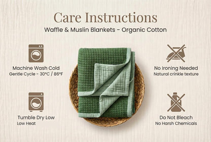 Organic Cotton 8-Layer Waffle & Muslin Blanket – Custom Sizes Available – Waffle Top with Muslin Base – Baby to California King