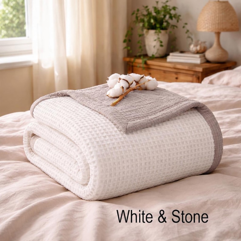 Organic Cotton 8-Layer Waffle & Muslin Blanket – Custom Sizes Available – Waffle Top with Muslin Base – Baby to California King