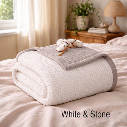 Organic Cotton 8-Layer Waffle & Muslin Blanket – Custom Sizes Available – Waffle Top with Muslin Base – Baby to California King