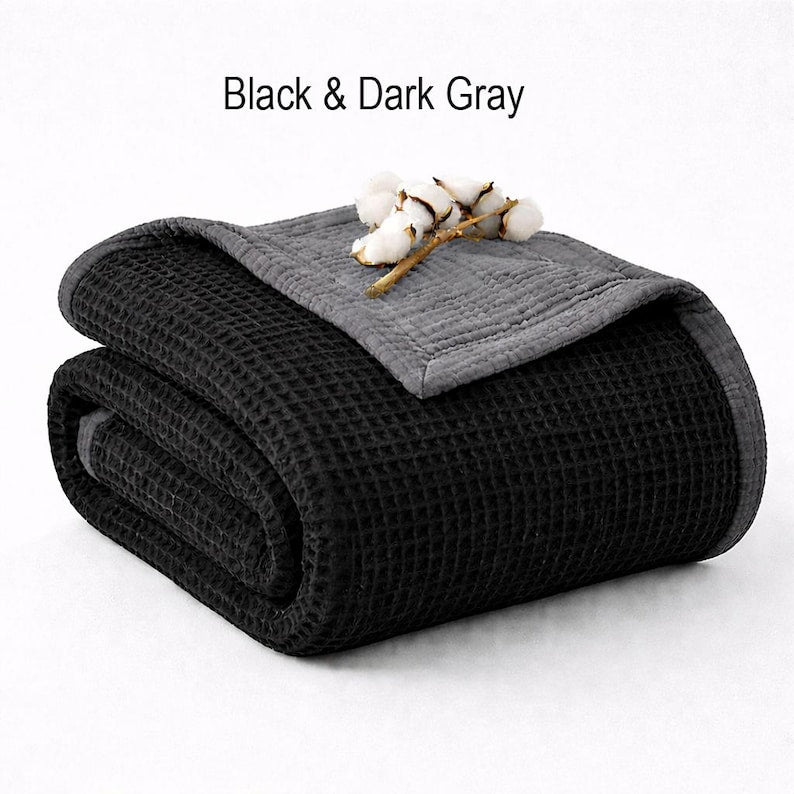 Organic Cotton 8-Layer Waffle & Muslin Blanket – Custom Sizes Available – Waffle Top with Muslin Base – Baby to California King