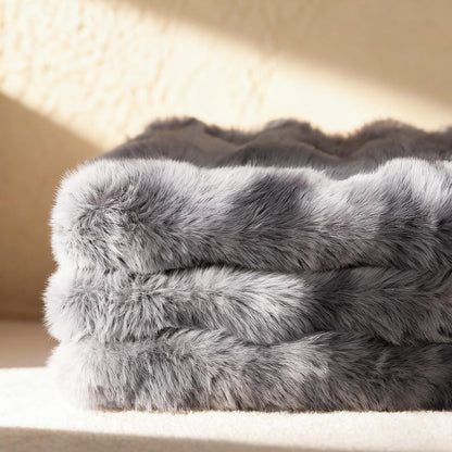 Luxurious Faux Rabbit Fur Bubble Throw Blanket 50"x60" Gift Packaging