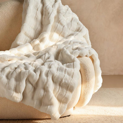 Luxurious Faux Rabbit Fur Bubble Throw Blanket 60"x70" Gift Packaging