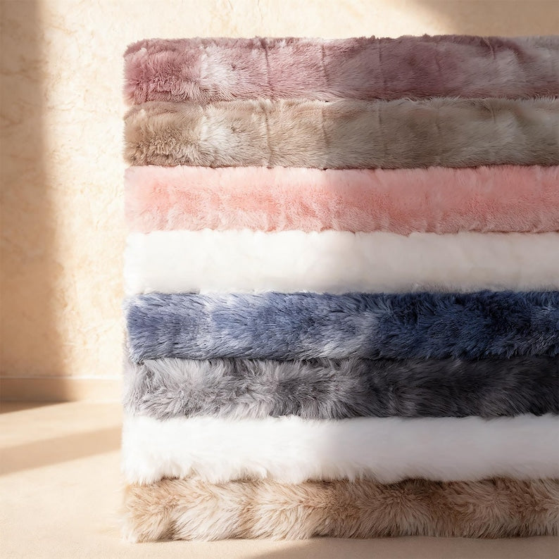 Luxurious Faux Rabbit Fur Bubble Throw Blanket 60"x70" Gift Packaging