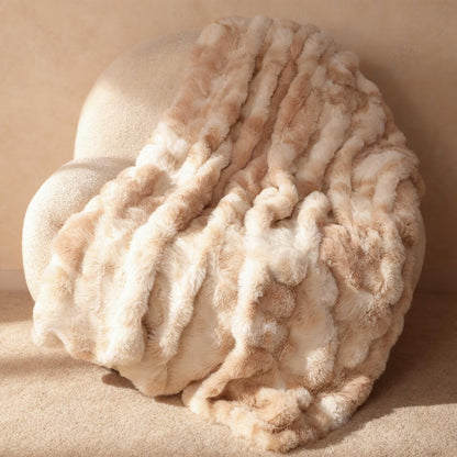 Luxurious Faux Rabbit Fur Bubble Throw Blanket 60"x70" Gift Packaging