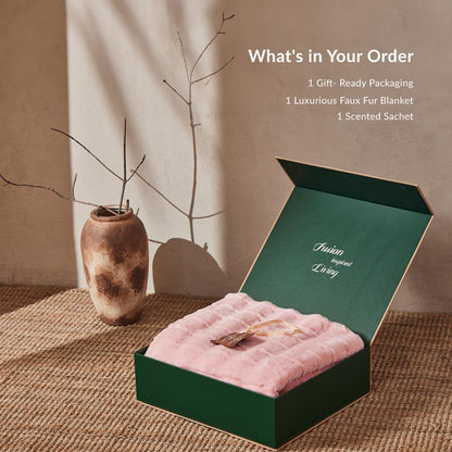 Luxurious Faux Rabbit Fur Bubble Throw Blanket 50"x60" Gift Packaging