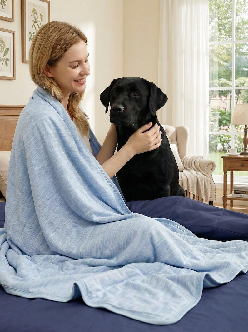 ULTRA SILKY-SOFT Cooling Blanket, Ultra Soft Summer Throw Blanket, Blue or Gray, Breathable Cotton Back, For Hot Sleeper, Gift For Father