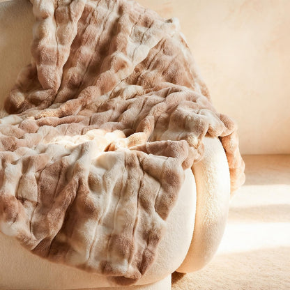 Luxurious Faux Rabbit Fur Bubble Throw Blanket 60"x70" Gift Packaging