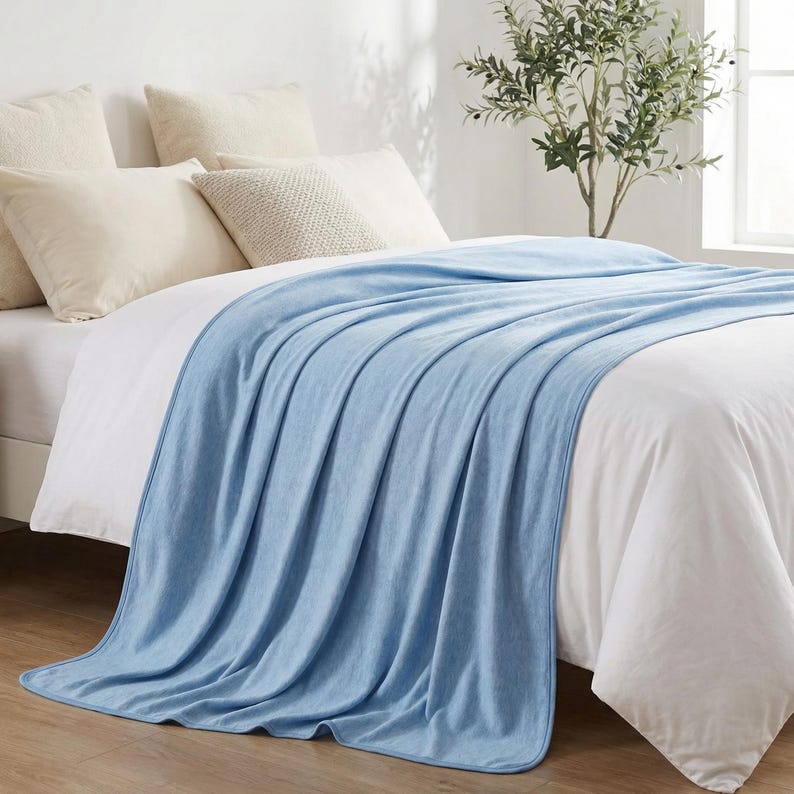 ULTRA SILKY-SOFT Cooling Blanket, Ultra Soft Summer Throw Blanket, Blue or Gray, Breathable Cotton Back, For Hot Sleeper, Gift For Father