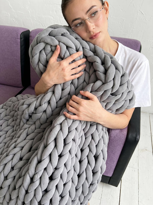 Chunky Cotton Weighted Knit Blanket – Cozy Anxiety Relief Throw, Custom Handmade Gift for Relaxation & Home Comfort