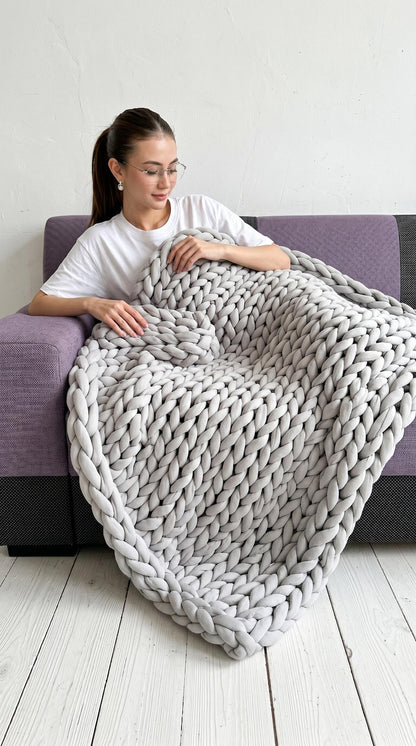 Chunky Cotton Weighted Knit Blanket – Cozy Anxiety Relief Throw, Custom Handmade Gift for Relaxation & Home Comfort