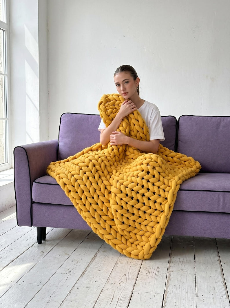 Chunky Cotton Weighted Knit Blanket – Cozy Anxiety Relief Throw, Custom Handmade Gift for Relaxation & Home Comfort