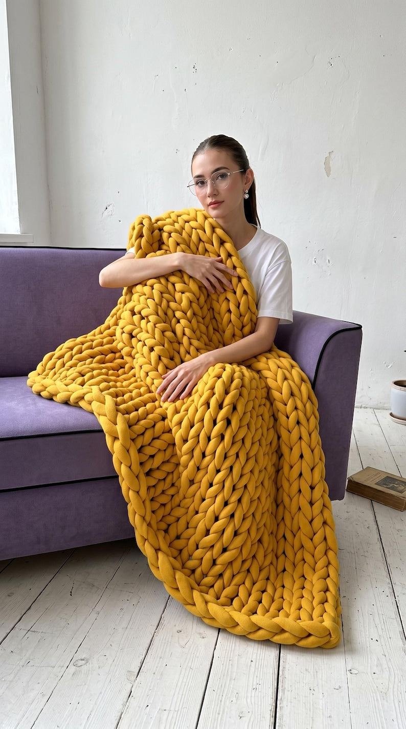 Chunky Cotton Weighted Knit Blanket – Cozy Anxiety Relief Throw, Custom Handmade Gift for Relaxation & Home Comfort
