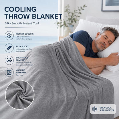 ULTRA SILKY-SOFT Cooling Blanket, Ultra Soft Summer Throw Blanket, Blue or Gray, Breathable Cotton Back, For Hot Sleeper, Gift For Father