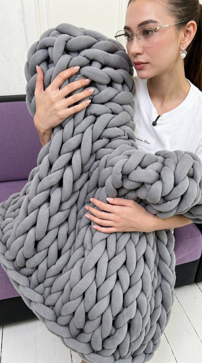 Chunky Cotton Weighted Knit Blanket – Cozy Anxiety Relief Throw, Custom Handmade Gift for Relaxation & Home Comfort
